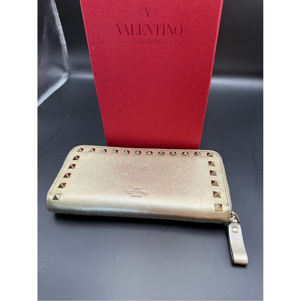 Valentino Garavani Metallic Gold Rockstud Zip-Around Wallet